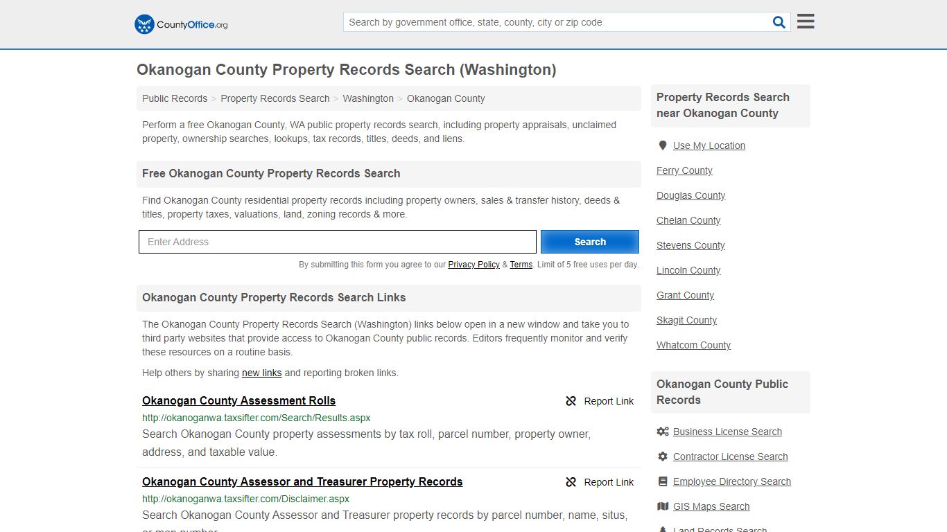 Property Records Search - Okanogan County, WA (Assessments ...